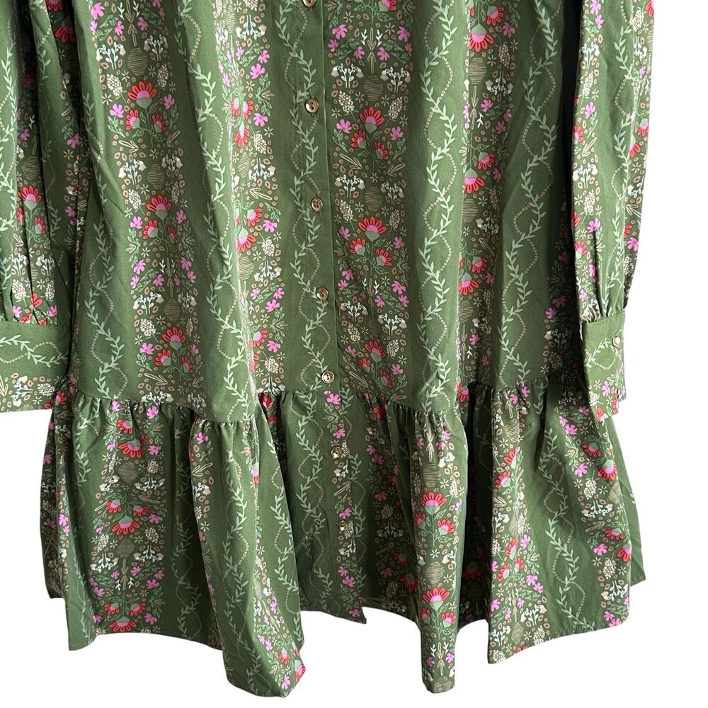 Mary Square Fiona Dress Sz L Button Down Shirt Dress Ruffle Floral - Picture 7 of 13